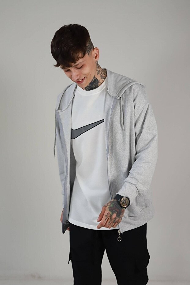 Gray Two Thread Basic Oversize Cardigan - 1