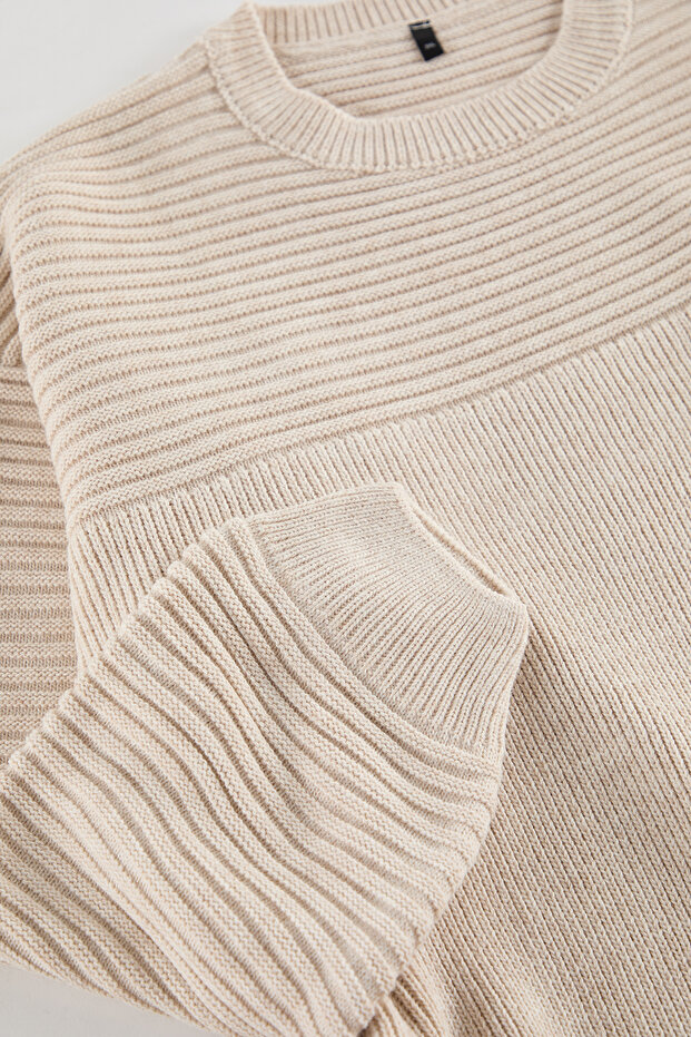 Pulover de tricotaj supradimensionat cu textura bej cu decolteu - Mărime mare TMNAW25AN00010 - 7