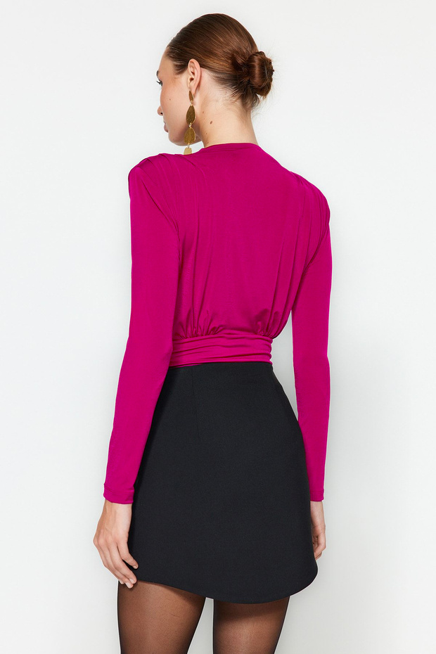 Fuchsia Draped Snap Fastener Knitted Body Tpraw23Bd00048 - 6