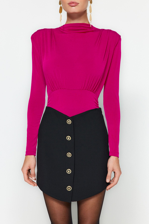 Fuchsia Draped Snap Fastener Knitted Body Tpraw23Bd00048 - 4