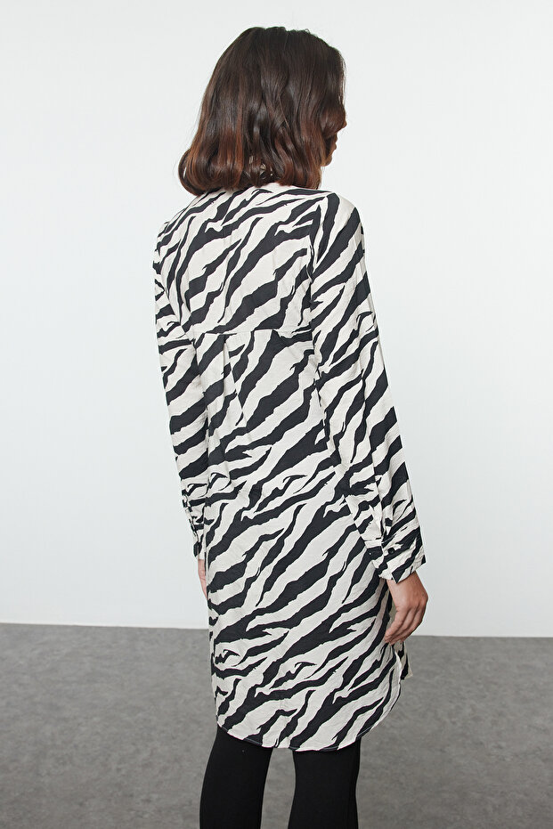 Siyah Zebra Desenli Dokuma Gofre Gömlek TCTSS24TG00069 - 5