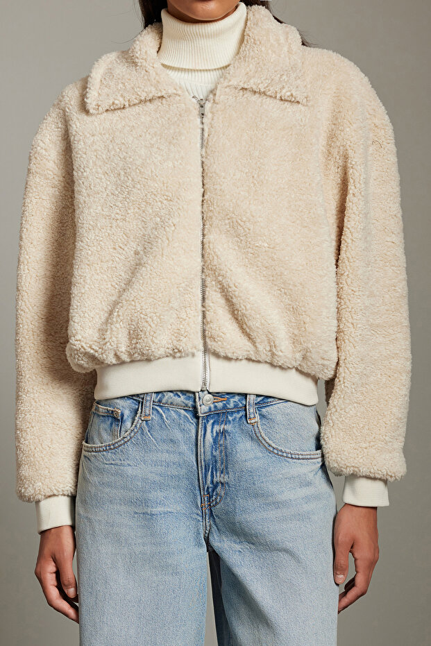 Ecru Regular Pattern Plush Coat Twoaw25Mo00058 - 5