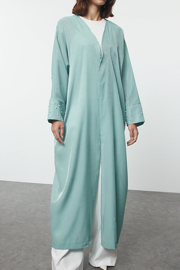 Mint İnci Detaylı Dokuma Parlak Kumaş Kap & Ferace & Abaya TCTAW25KF00011 - 1