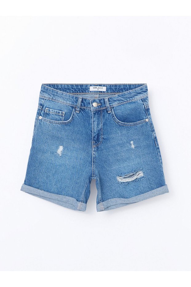 Ripped Detailed Boyfriend Fit Women's Jean Shorts