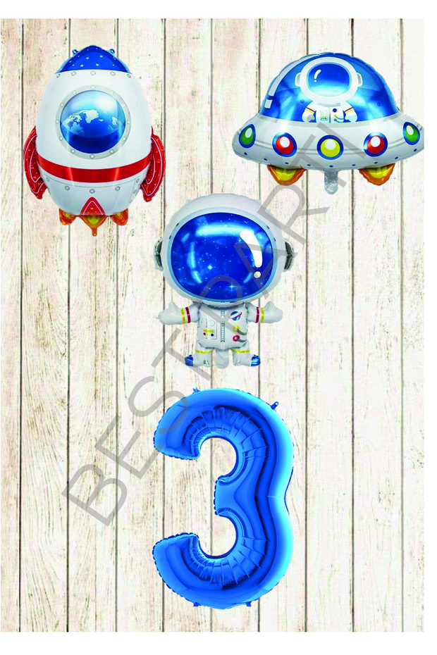 Best Space Themed Blue Number Foil Balloon Set Age 3