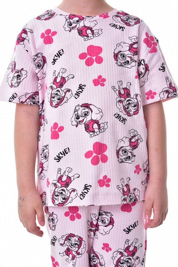 %100 Pamuk Interlok Kumaş Paw Patrol Kısa Kollu Kız Çocuk Pijama Takımı (3,4,5,6,7,8,9,10,11,12 YAŞ) - 2