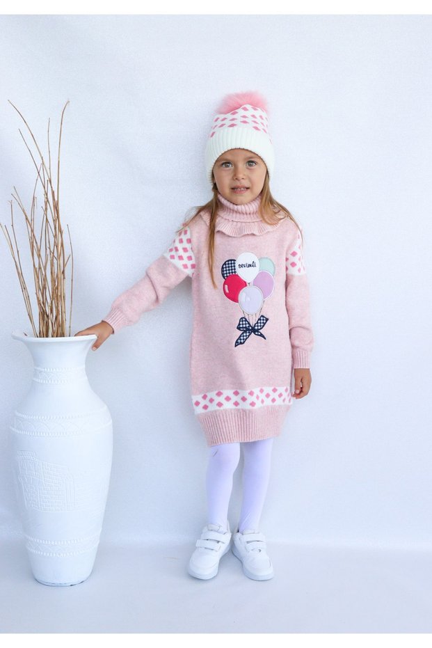 Girl's Sweater Beret and Neck Collar Knitwear Dress Set of 3