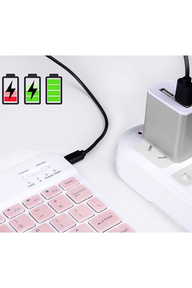 Tüm Cihazlara Uyumlu Akıllı Taşınabilir Şarj Edilebilir Kablosuz Bluetooth Klavye + Mause - 5