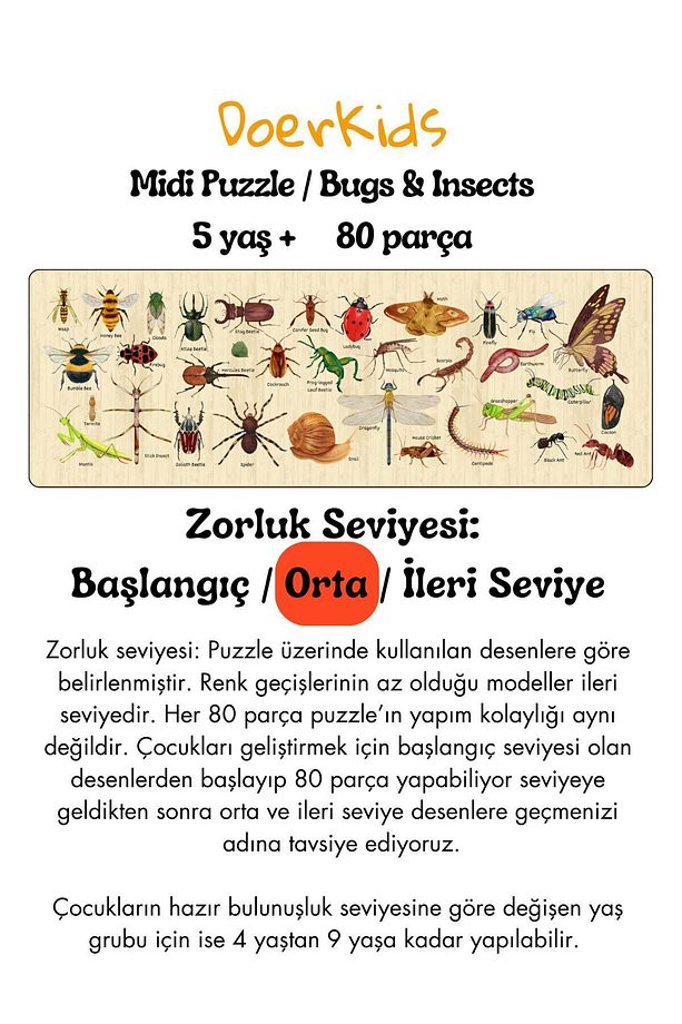 Bugs & Insects - Böcekler Midi Puzzle | 4-9 Yaş 80 Parça - 6