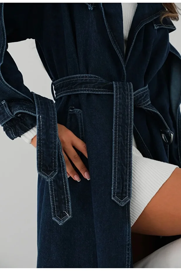 TASARIM KOT TRENÇKOT MAXİ BOY KEMERLİ - 7