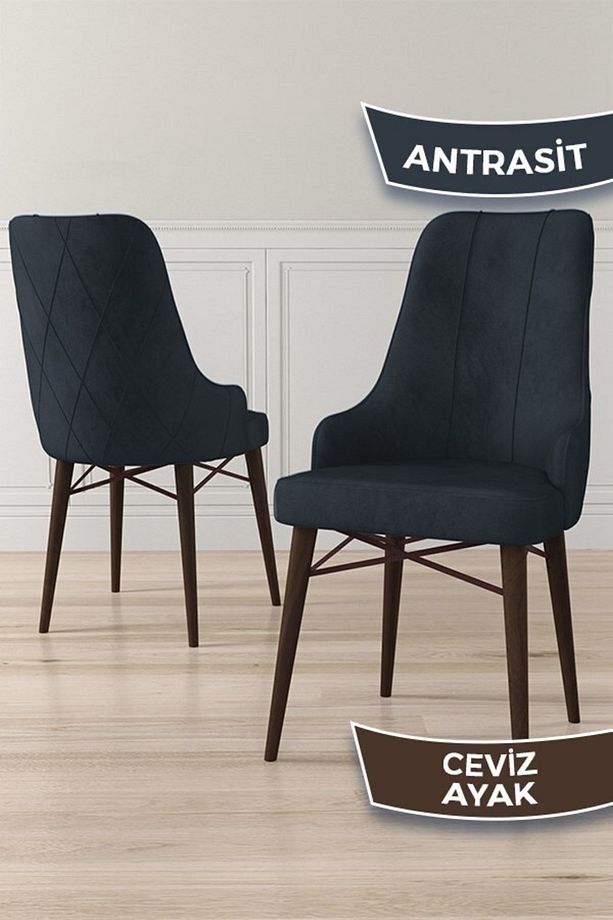 Kar Serisi Barok Ahşap Desen 80x132 Açılabilir Mdf Mutfak Masası Takımı 6 Antrasit Sandalye - 5