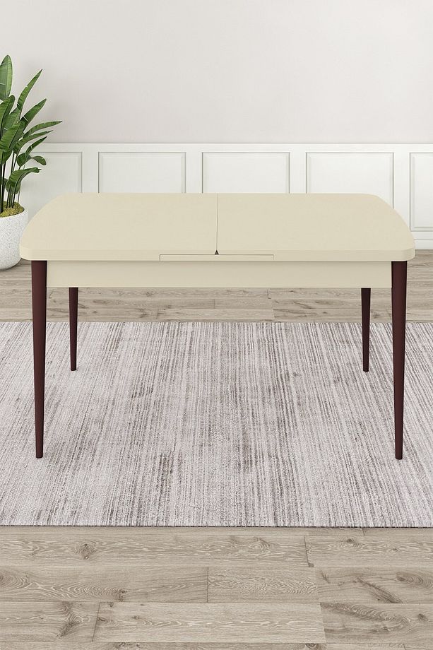 Krem 80x132 Açılabilir MDF Yemek Masası Ceviz Ahşap Ayak - 1