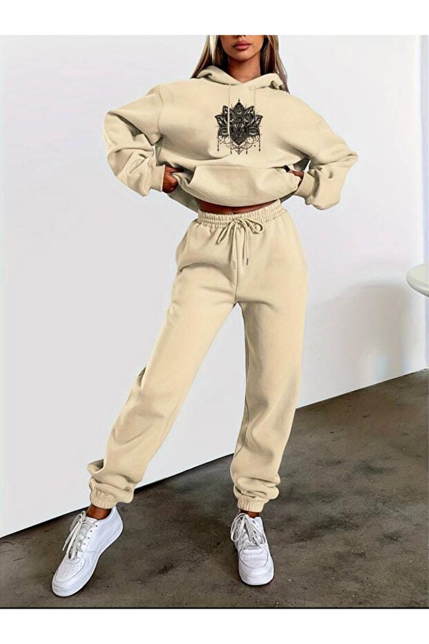Women's Beige Lotus Tracksuit Set