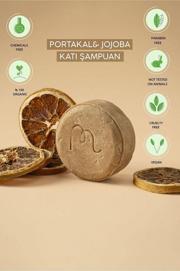 - Portakal & Jojoba Katı Şampuan 120 Gr, Bitkisel, %100 Doğal El Yapımı - 1