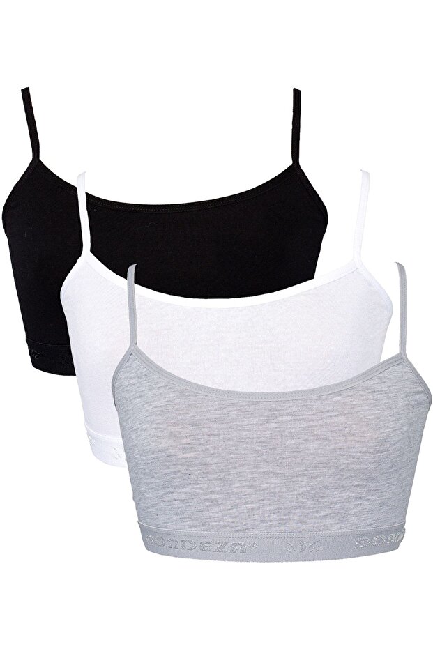 Young Girl Rope Strap Plain Half Athlete Training Bra 3-Piece