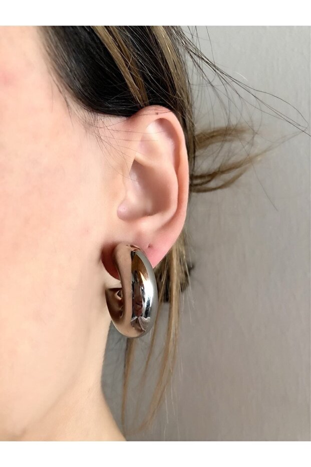 Kalın Halka Model Silver Küpe - 5