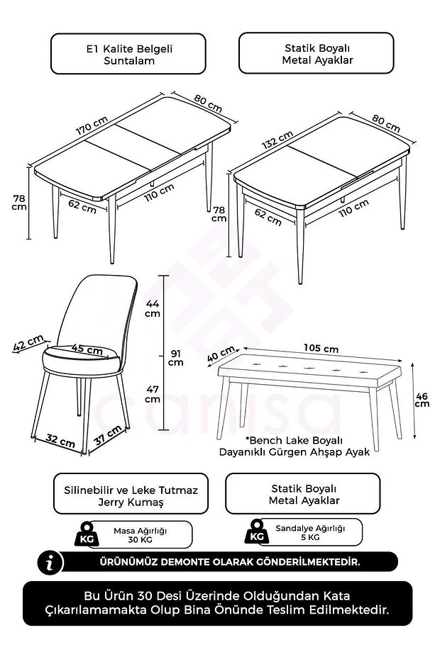 Via Serisi Açılabilir Mutfak Masası Takımı Beyaz Masa 4 Siyah Sandalye 1 Zebra Bench - 7