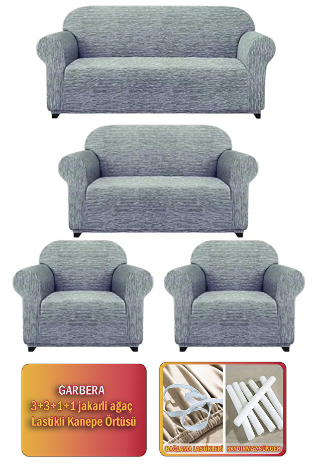 Jacquard Tree Bark Patterned - Elastic Sofa and Sofa Cover Set 3+3+1+1 - 1