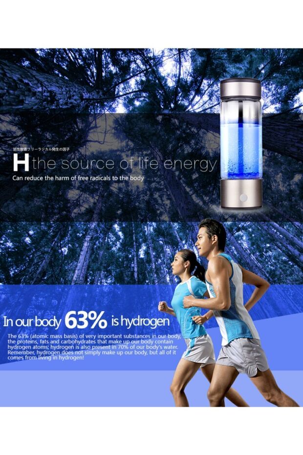Titanyum Hidrojen Zengini Su Bardağı Lonizer Makinesi Su Jeneratörü Orp Hidrojen Şişesi 420ml - 4