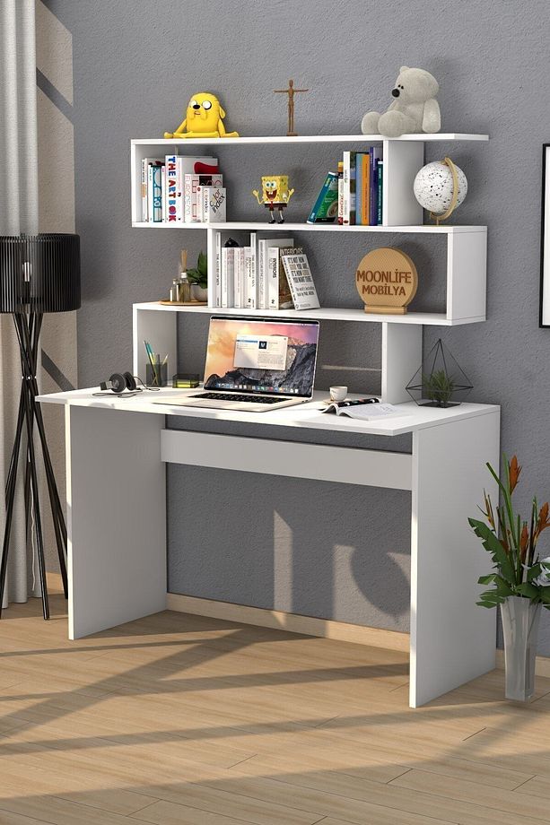 Kaya Kitaplıklı Çalışma Masası Beyaz - 2