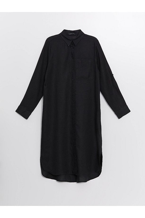 LCW Düz Oversize Keten Kadın Gömlek Tunik - 5