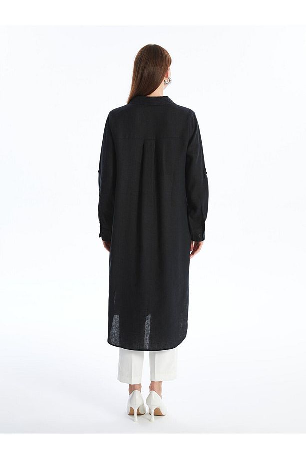 LCW Düz Oversize Keten Kadın Gömlek Tunik - 4