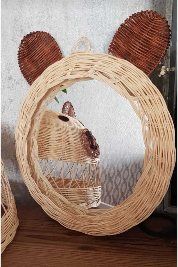 Çocuk Odası Panda Kulaklı Avize Ve Ayna Seti, Rattan Bambu Hasır Ayı Figürlü Avize Ayna - 4