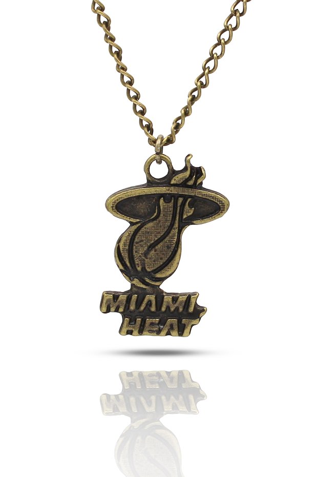 Miami Heat Nba Team Figure Necklace - Antique Yellow Finish Classic with Chain