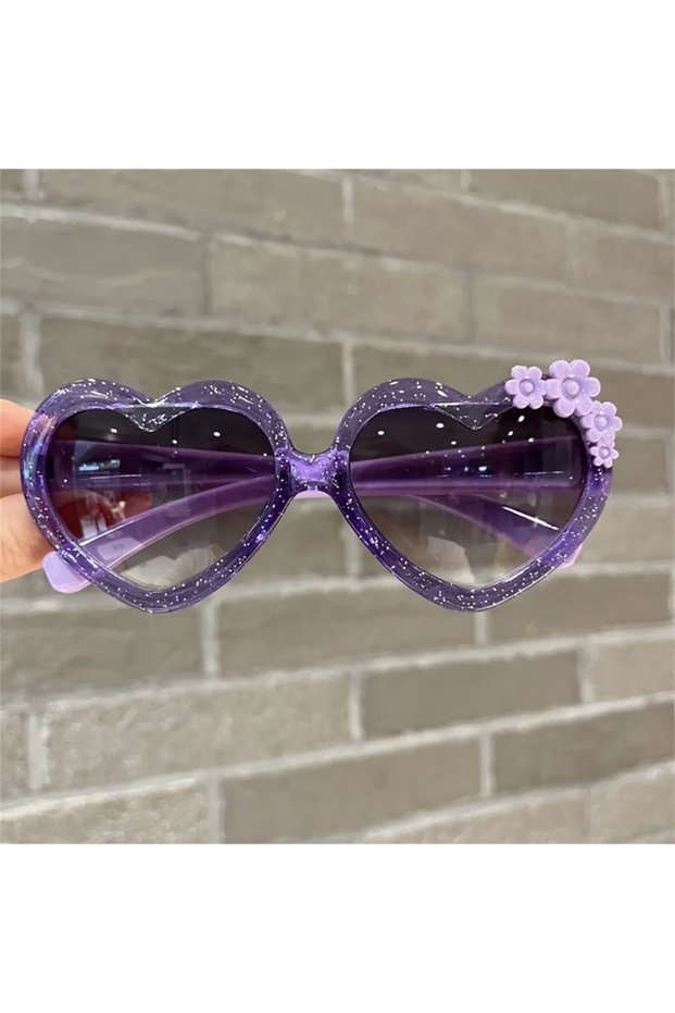 Girl's Glittery Sunglasses Heart-Shaped Floral Purple (Boxed)