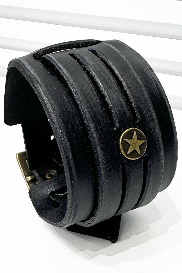 Starry Antique Black Handcrafted Men's Leather Bracelet