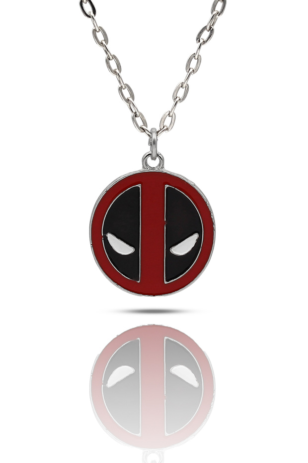 Deadpool Mask Necklace Red - Silver Color with Enamel Classic Chain
