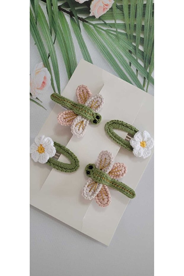 Hair Clip Set with Dragonfly and Daisy Designs (4- Snap button Set)