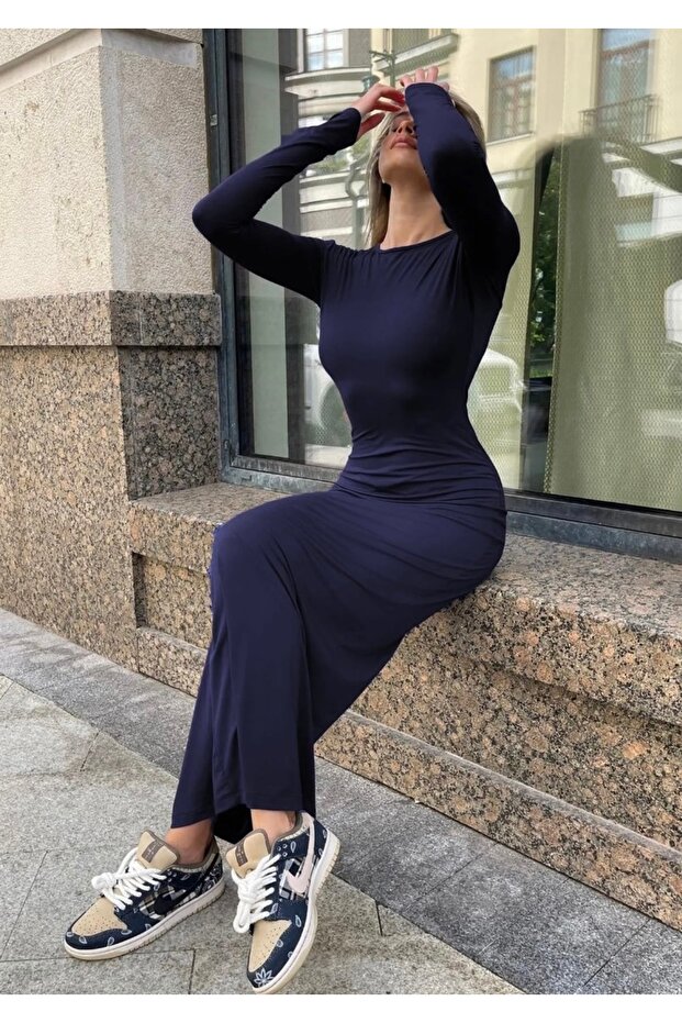 Rochie maxi cu mânecă lungă basic „Hailey”. - 2