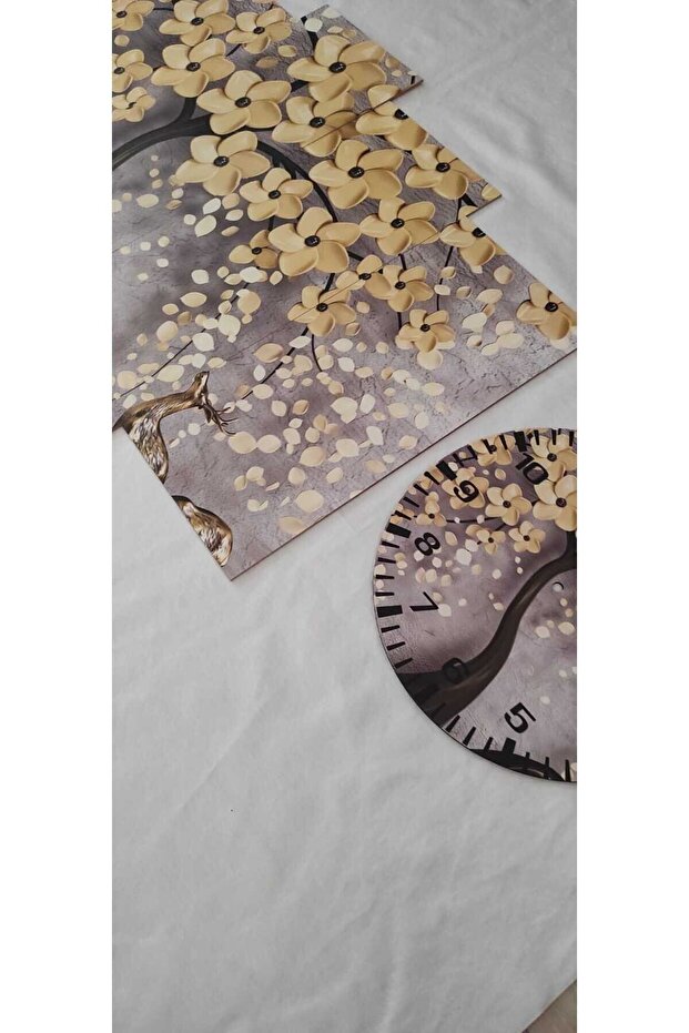 Parçalı Ahşap Duvar Tablo 5 Parça Set Ve Saatli - 2