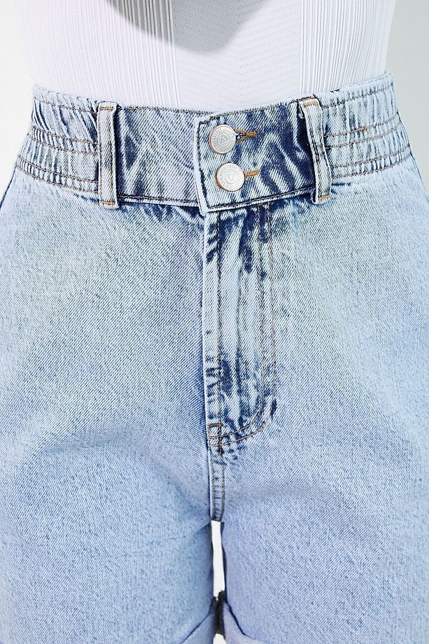 Kadın Mavi Slouchy Kemerli Şort - 6