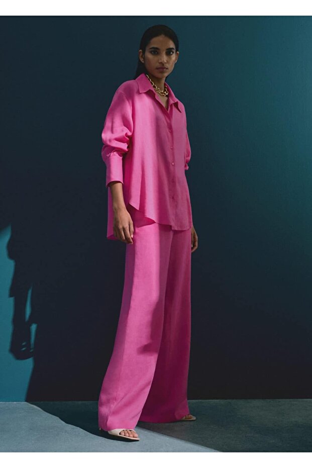 Düz kesim lyocell pantolon - 5