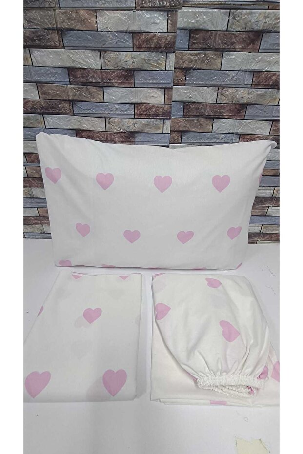 Cotton Heart Pattern Single Bedding Set (with Elasticated Sheet) - 2