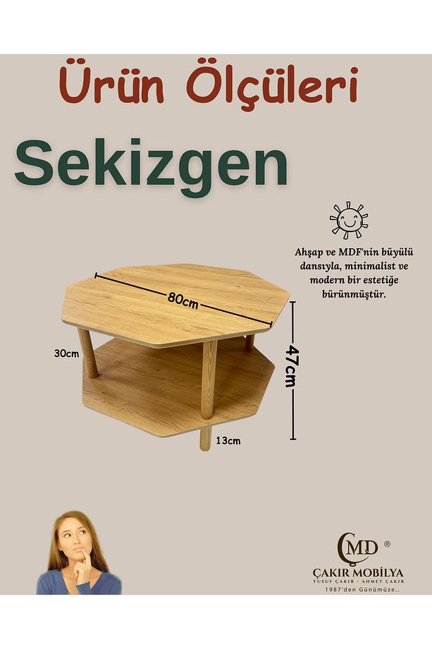 Sekizgen Sehpa: Bohem Orta Sehpa Ile Evinize Modern Dokunuş 80cm Çap - 3