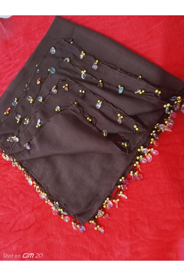 Handmade Crystal Drop Beaded Writing, Cheesecloth Yemeni, Scarf, 4 Edge-Embroidered