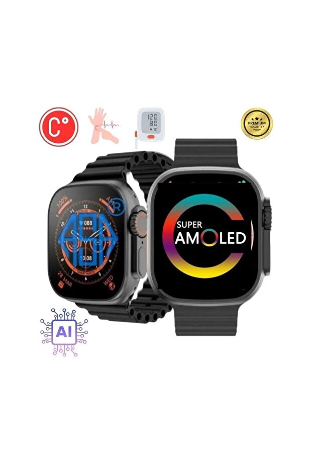 Ultra 2 Siyah Titanyum 1:1 Ios Ve Android Uyumlu Full Ekran Suya Dayanıklı Ateş Ölçer Akıllı Saat - 1