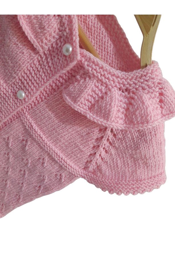 Aykır-ı Bebe El Örgüsü Pembe İncili Bebek Yeleği - 3