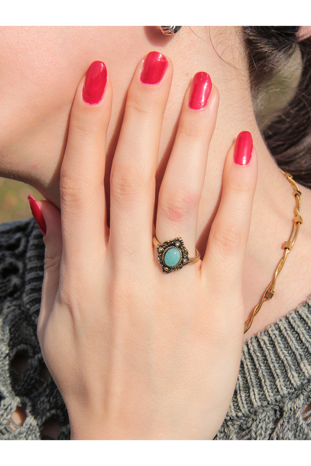 Natural Stone Amazonite Natural Jewelled Antique Adjustable Women's Ring