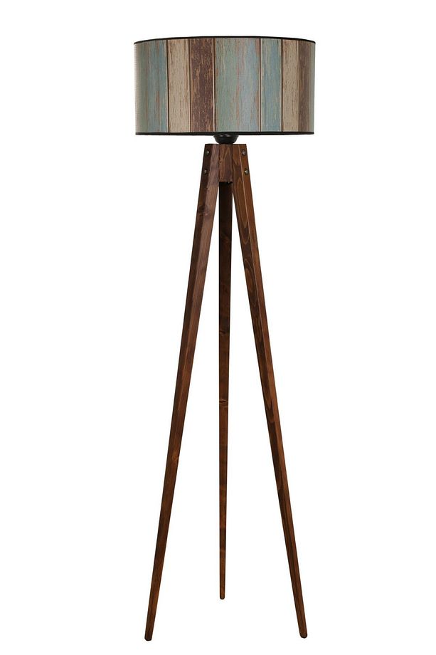 Tripod Ceviz Lambader Silindir Renkli Abajurlu - 1