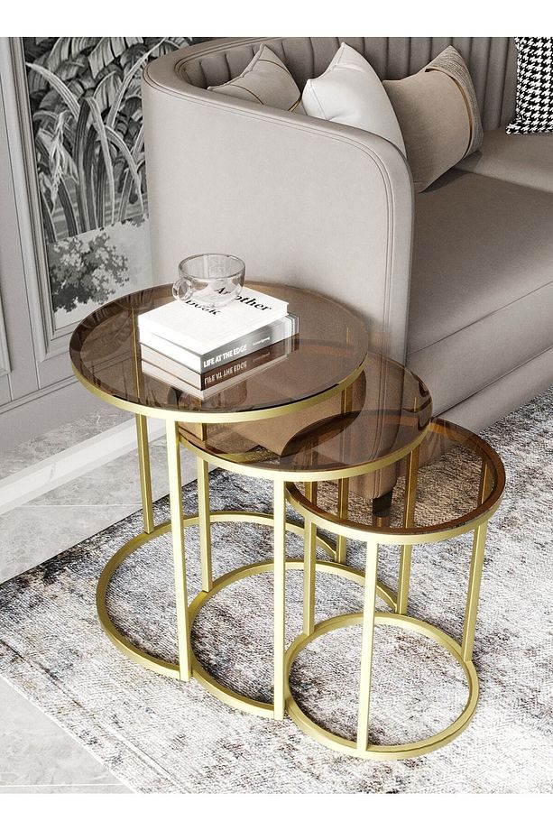 Milas Gold (ESKİTME) Zigon Sehpa - Bronz Cam - 1