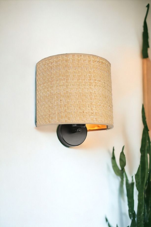 YENİ HASIR PİLLİ RATTAN ABAJURLU OVAL APLİK - 2