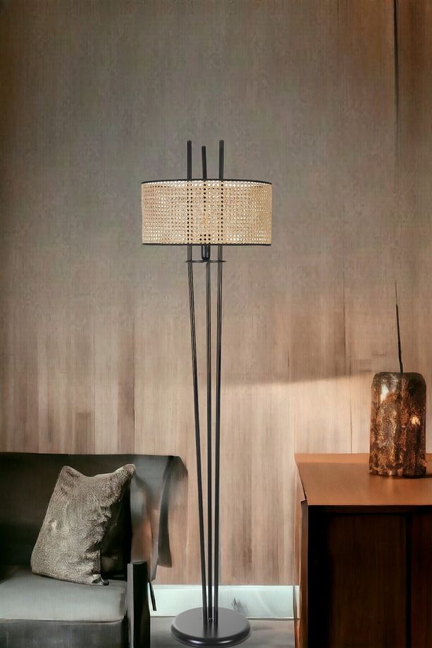 BELEN SİYAH LAMBADER SİLİNDİR RATTAN ABAJURLU - 1