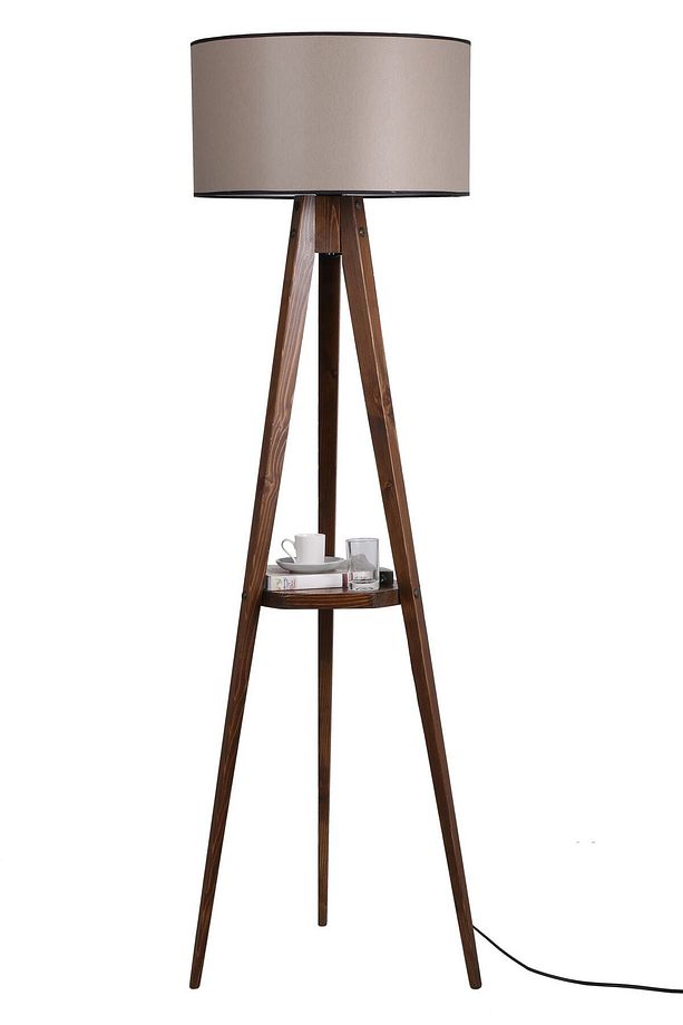 Sehbalı Tripod Ceviz Lambader Silindir 82 Abajurlu - 2