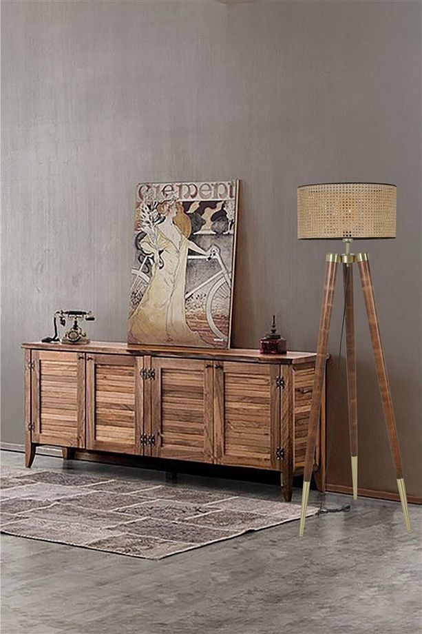 Stil Ceviz Lambader Silindir Rattan Abajurlu - 3