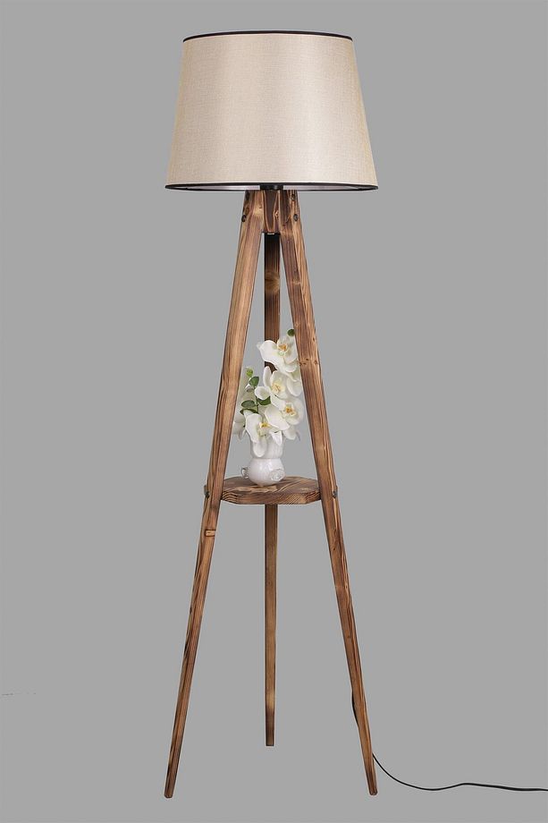 Sehbalı Tripod Yanık Lambader Pramit Açık Hasır Abajurlu - 3