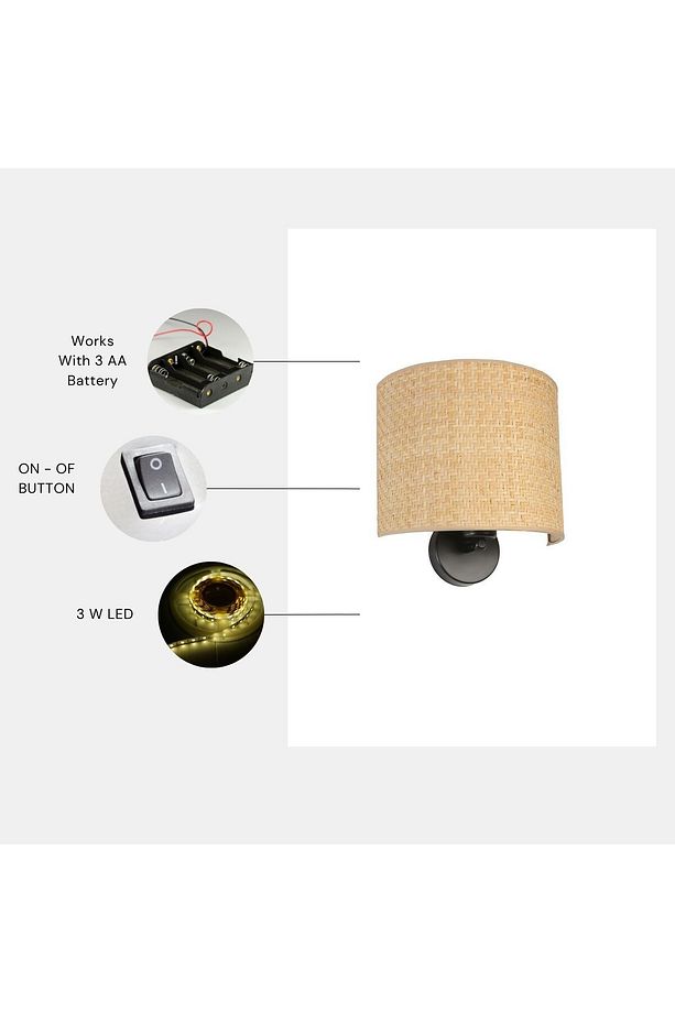 YENİ HASIR PİLLİ RATTAN ABAJURLU OVAL APLİK - 1